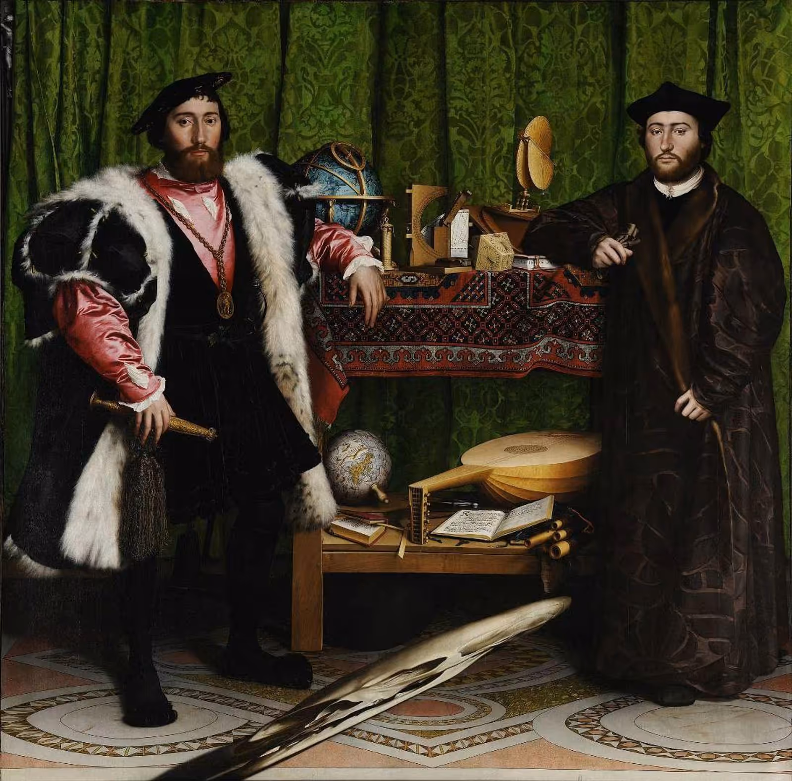 汉斯霍尔拜因（Hans Holbein der Jungere），《大使像》，木板油画，207cm×209.5cm，1533